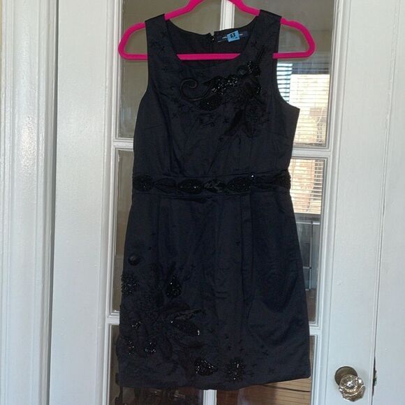 French connection black embroidered waist beaded office formal cocktail dress - Picture 3 of 15